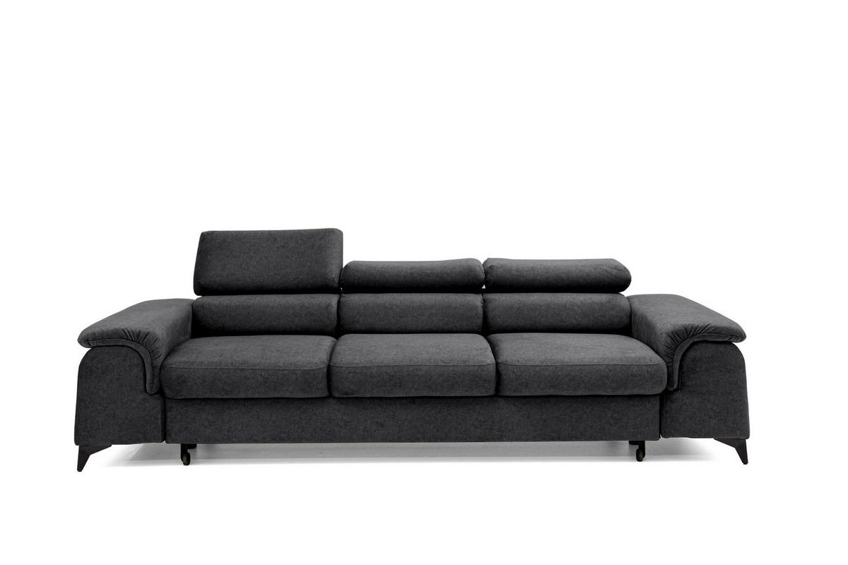 3-SITZER-SOFA PLAZA mit Schlaffunktion 127x195 Velours Dunkelgrau - Dunkelgrau/Schwarz, Holz/Textil (260/90/100cm) - Muffo