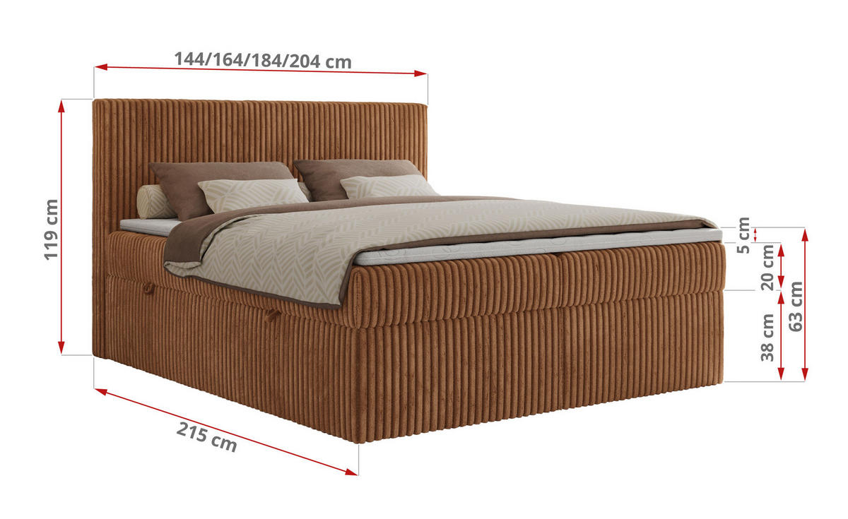BOXBETT TILIANO 160/200 - Orange Cord - H3 - Orange, Textil (160/200cm)