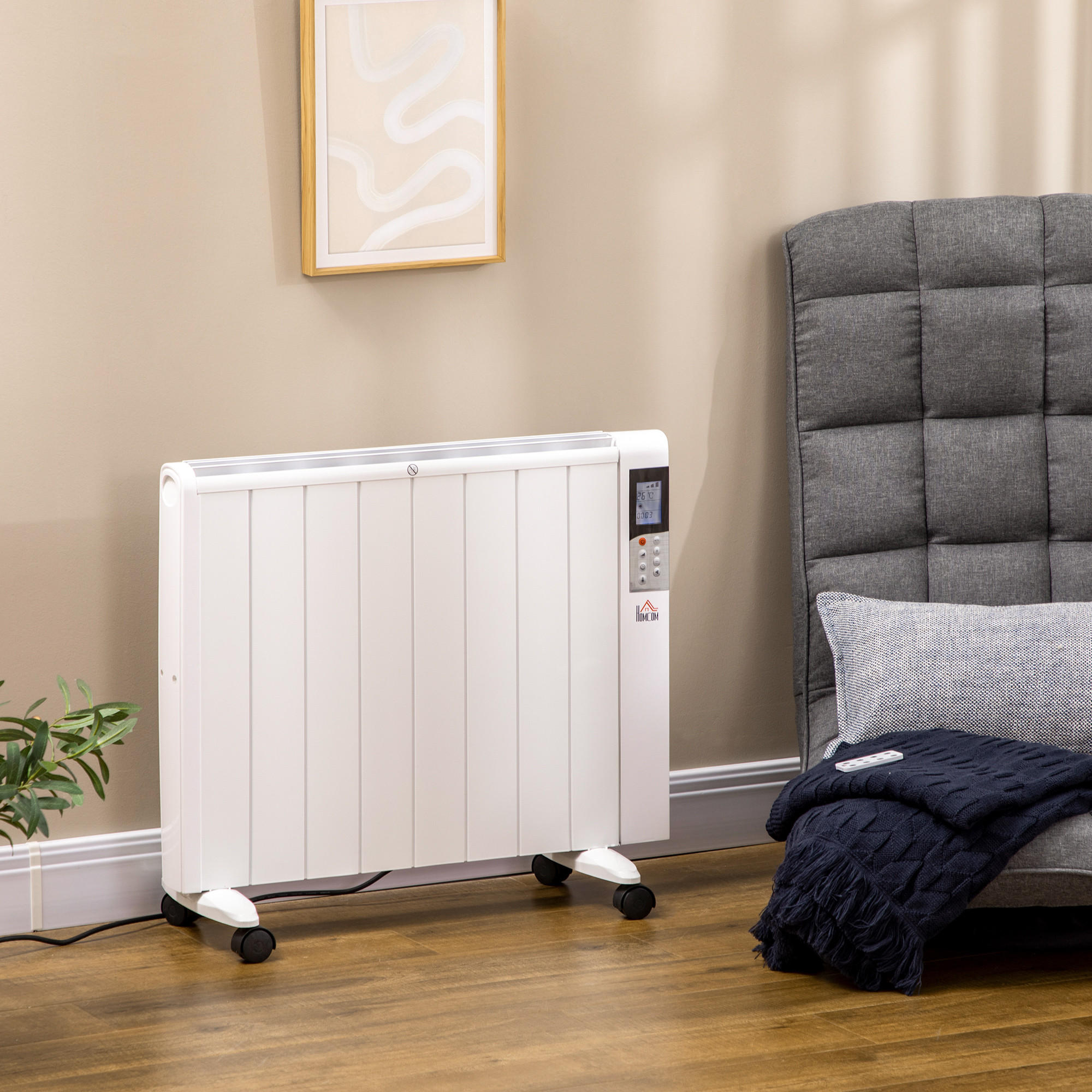 HEIZLÜFTER mit LCD-Display, Luftheizung, Fernbedienung, für 15 m² Räume, Weiß - Weiß, Metall (7.5/58.5/75cm) - HOMCOM