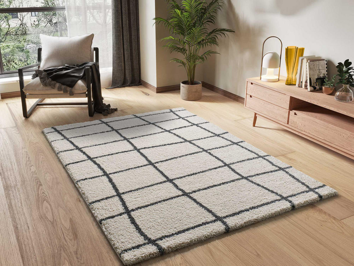 HOCHFLORTEPPICH im skandinavischen Stil Weiß Atlas 133/190 cm - Weiß, Naturmaterialien/Textil (133/190cm) - Atticgo