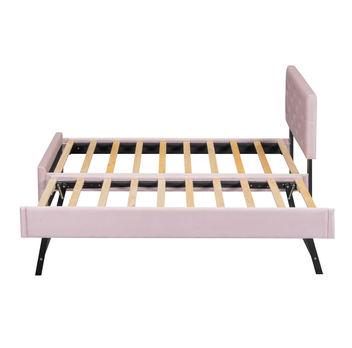 BETT mit Rollbett und Lattenrost 90x200 cm Samt Pink - Pink, Metall (90/200cm) - Meubliv