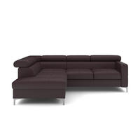ECKSCHLAFSOFA aus Echtleder mit Schlaffunktion und Bettkasten - Chromfarben/Dunkelbraun, Leder/Holz (242/207cm) - Cotta