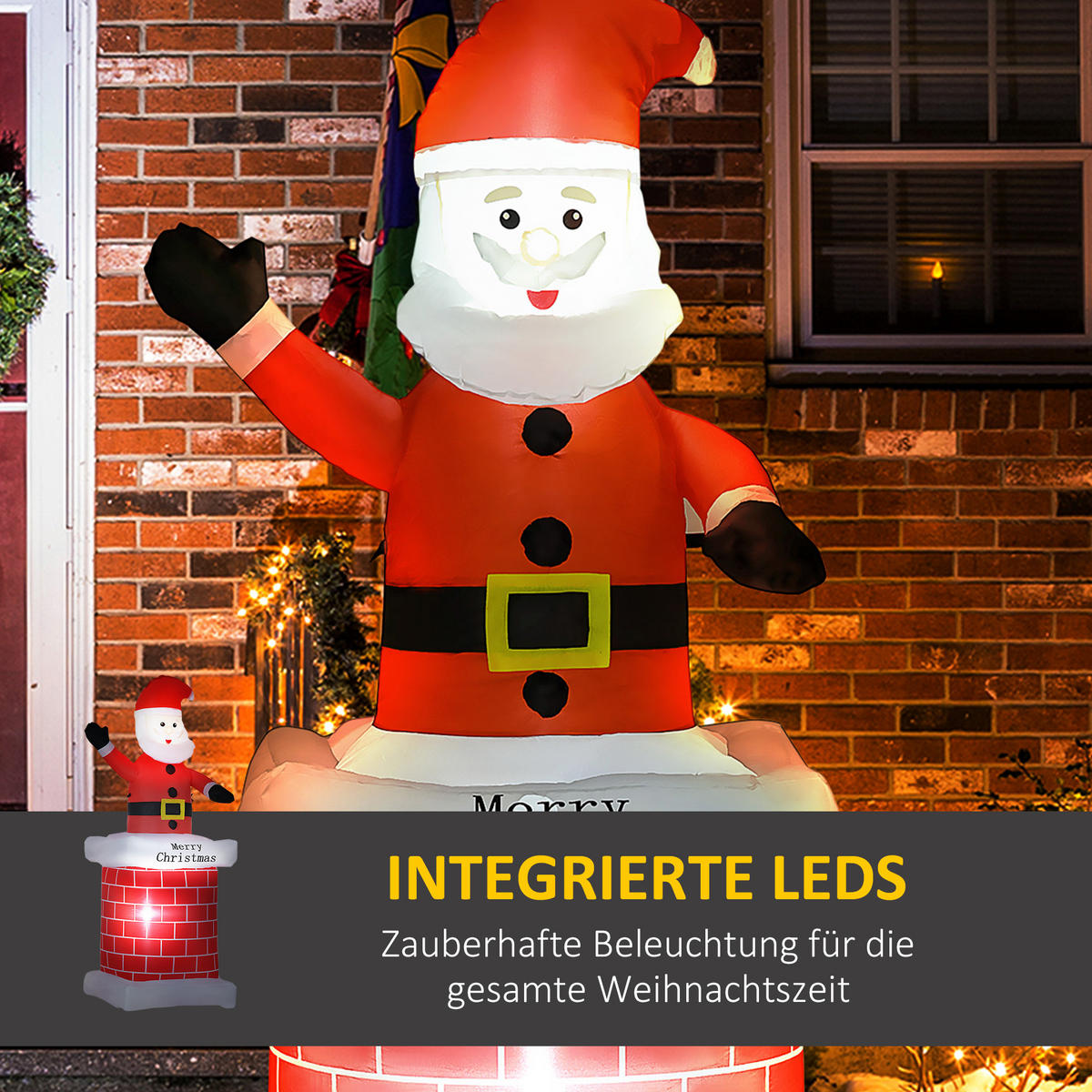 AUFBLASBARER Weihnachtsmann, Polyester, Mehrfarbig - Multicolor, Kunststoff (70/210/80cm) - HOMCOM