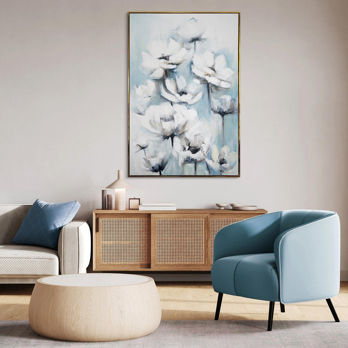 GEMÄLDE Blumige Zärtlichkeit Schattenfugenrahmen Gold 140x100 cm - Goldfarben, Holz (140/100cm) - YS-art gallery