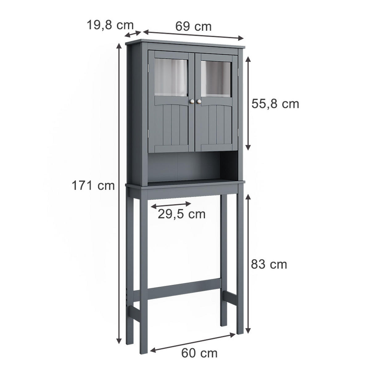 TOILETTENSCHRANK Bianco Grau 69 x 171 cm - Grau, Holzwerkstoff (69/171/19.8cm) - Vicco