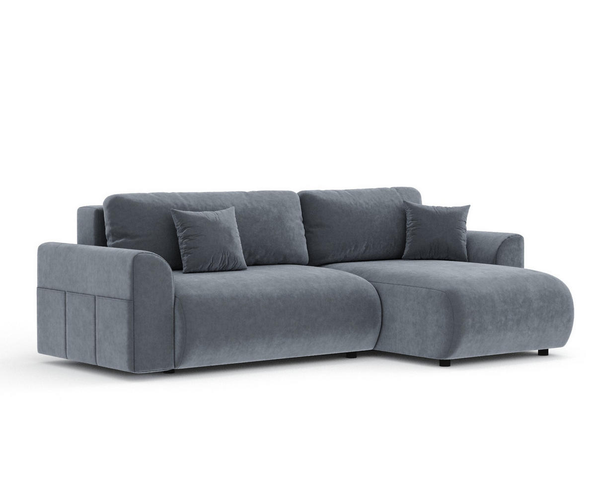 ECKSOFA MIT SCHLAFFUNKTION Bodega Grau Samtstoff - Schwarz/Grau, Holz/Holzwerkstoff (235/138cm) - Maison de Reve