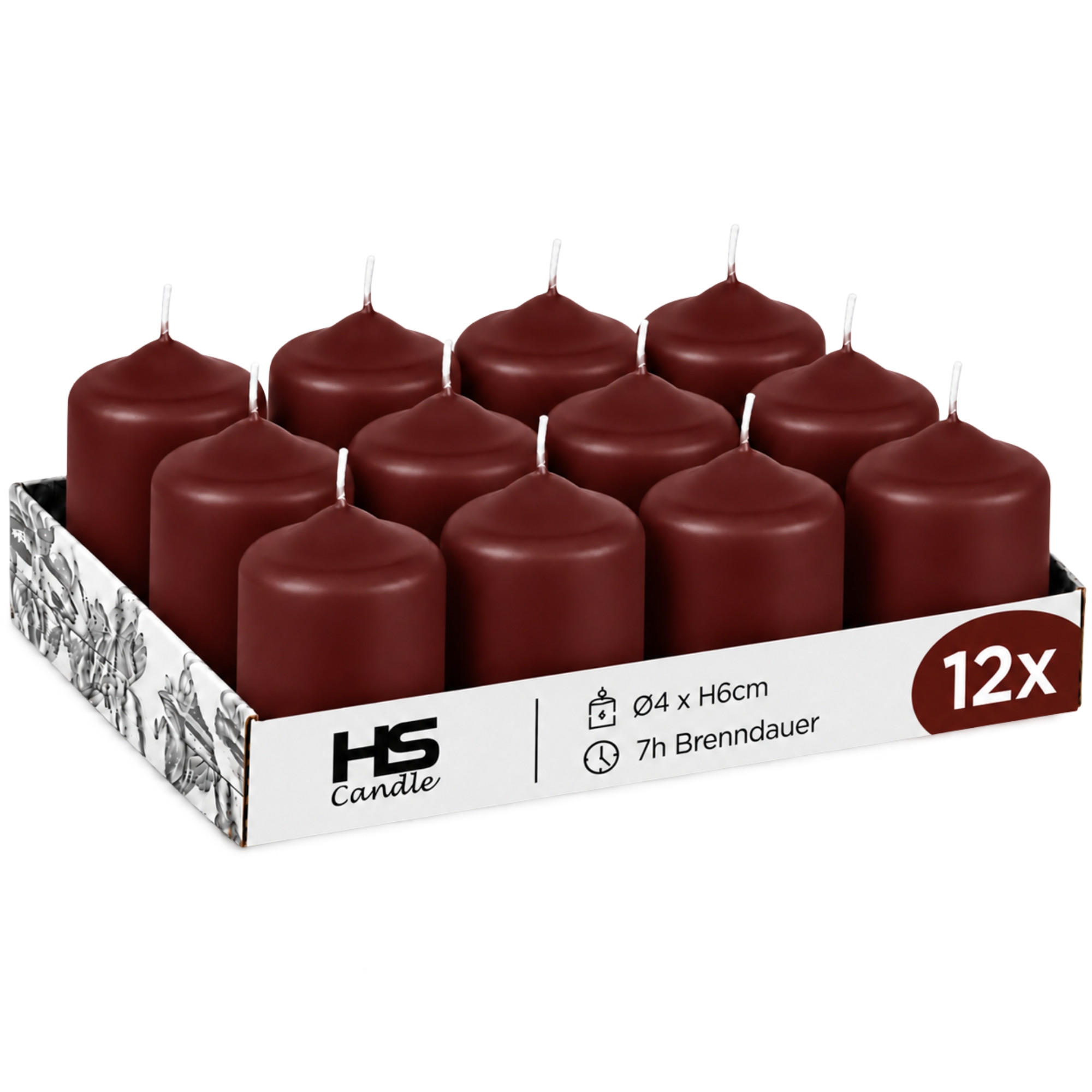 STUMPENKERZEN Ø4xH6 cm Braun 12er-Pack - Braun, Naturmaterialien (4/6cm)