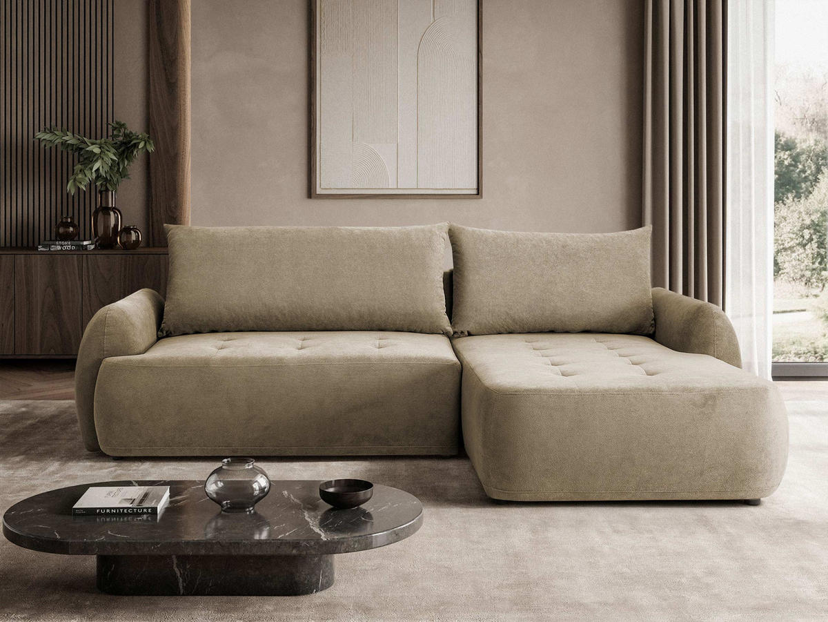 COLTAR Bueno II, Dreapta - bej/negru, material textil/lemn (185/280cm) - MIRJAN24