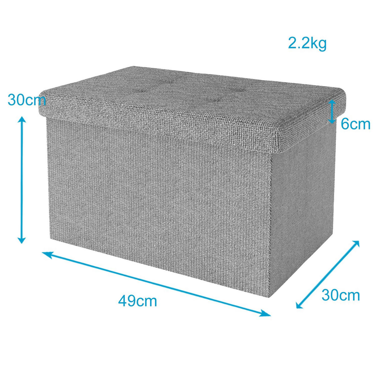 SITZBOX Faltbar mit Stauraum 49/30/30 cm (Grau) - Grau, Textil (30/30/49cm) - Intirilife