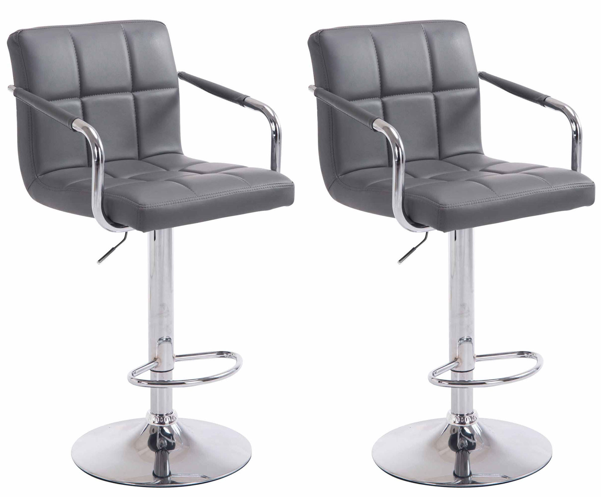 BARHOCKER 2er Set Lederlook Grau - Chromfarben/Grau, Textil/Metall (54/91/46cm) - CLP