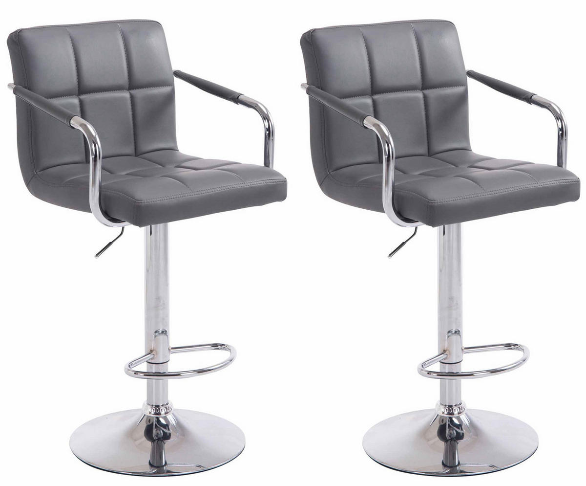 BARHOCKER 2er Set Lederlook Grau - Chromfarben/Grau, Textil/Metall (54/91/46cm) - CLP