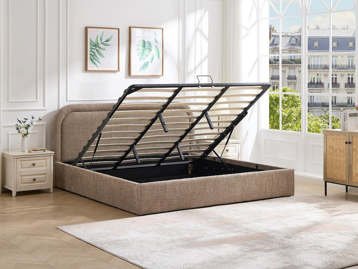 BETT mit Bettkasten - 2 Personen - stoff - taupe Fidozia - Taupe, Textil (200/200cm) - Vente-Unique