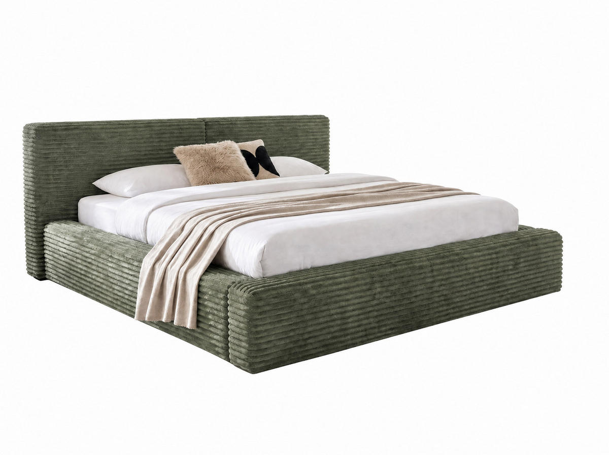 POLSTERBETT Nara Oliv 200/200 cm mit Bettkasten - Olivgrün, Textil/Metall (200/200cm) - wonello