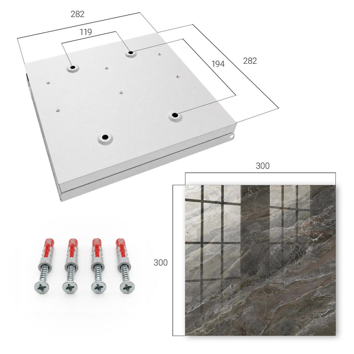 SCHLÜSSELBOX Weiß 30x30 cm – Türöffnung nach rechts - Marmorstruktur - Grau, Metall (30/30/5cm) - TULUP