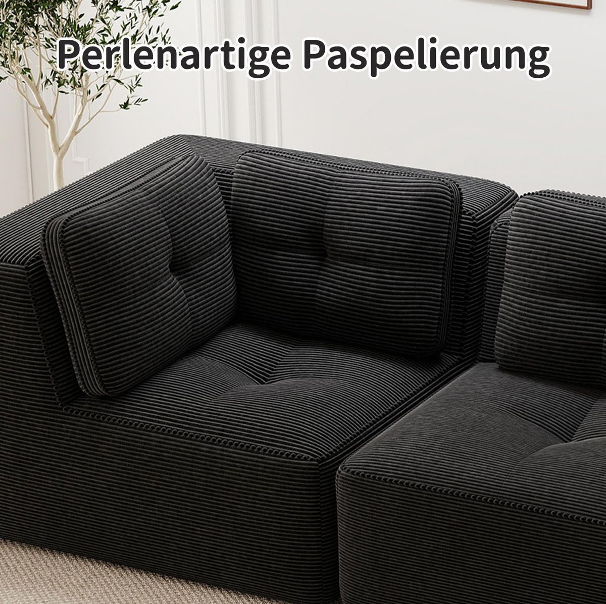 WOHNLANDSCHAFT 297/177/69 cm in Schwarz aus Cord, modular und ohne Aufbau - Schwarz, Textil (177/69/297cm) - Flora Grace
