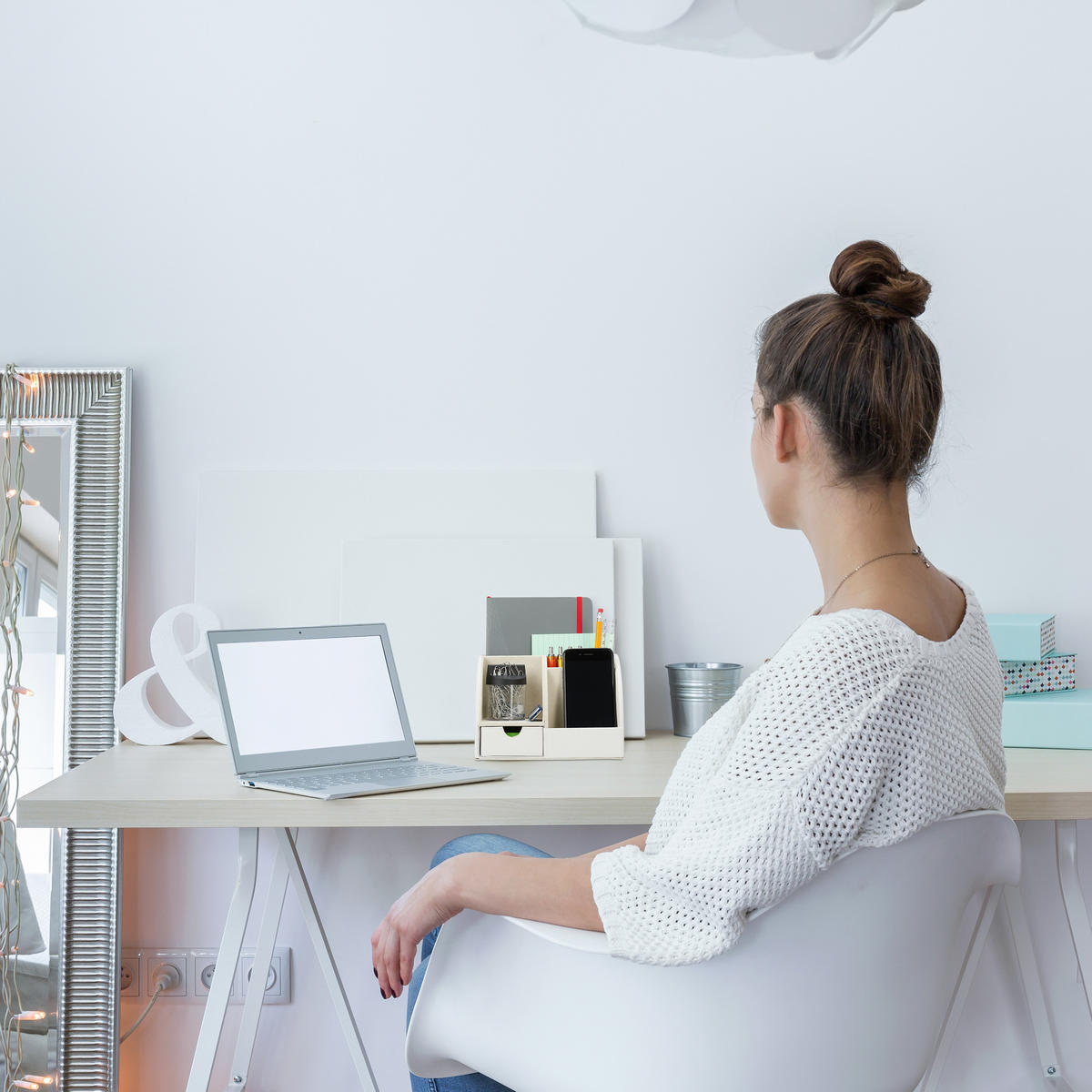 SCHREIBTISCHORGANIZER - Weiß, Wellpappe/Kunststoff (15/19/13cm) - Relaxdays