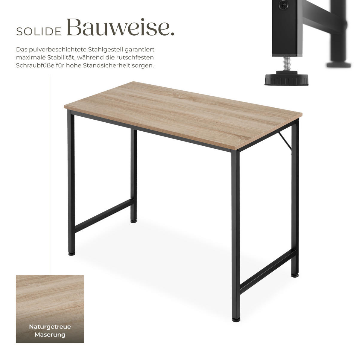 SCHREIBTISCH Jenkins, Höhe 75, 5 cm, Industrial Holz hell, Eiche Sonoma - Naturfarben, Holzwerkstoff (50/80/75.5cm) - tectake