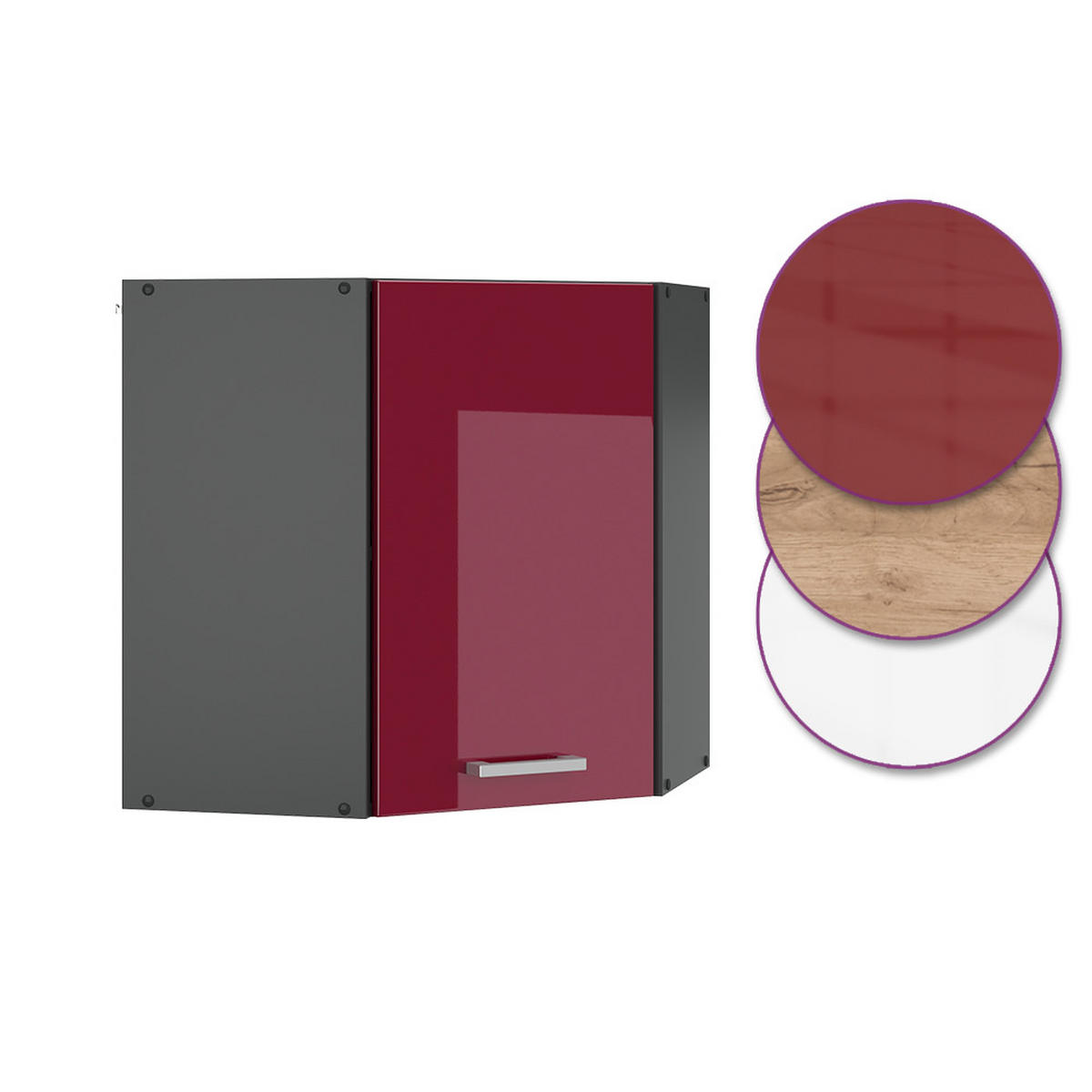 ECKHÄNGESCHRANK R-Line Rot Hochglanz 57 cm - Bordeaux/Anthrazit, Holzwerkstoff (57/60/34.1cm) - Vicco