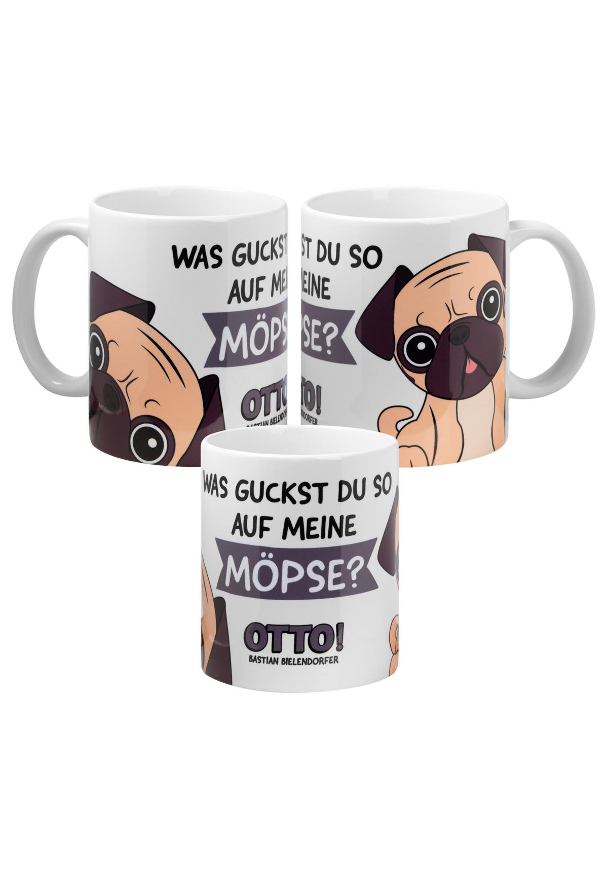 KAFFEEBECHER Bastian Bielendorfer Mops Otto! Was guckst du so auf meine Möpse? Weiß 320 ml - Weiß, Keramik (0.32L) - United Labels