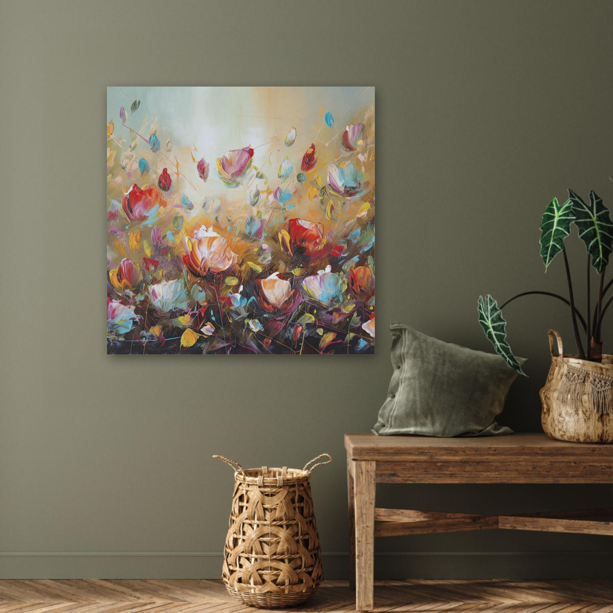 AKUSTIKBILD Blumen - Kunst - Natur - Ölgemälde Akustikpaneele 80x80 cm - Multicolor, Kunststoff (80/80/0.9cm) - MuchoWow