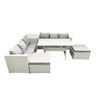 GARTENMÖBEL SET mit Esstisch,2 Großer Hockern,Beistelltisch Polyrattan Hellgrau 8-Sitzer - Hellgrau/Grau, Glas/Kunststoff - Fimous