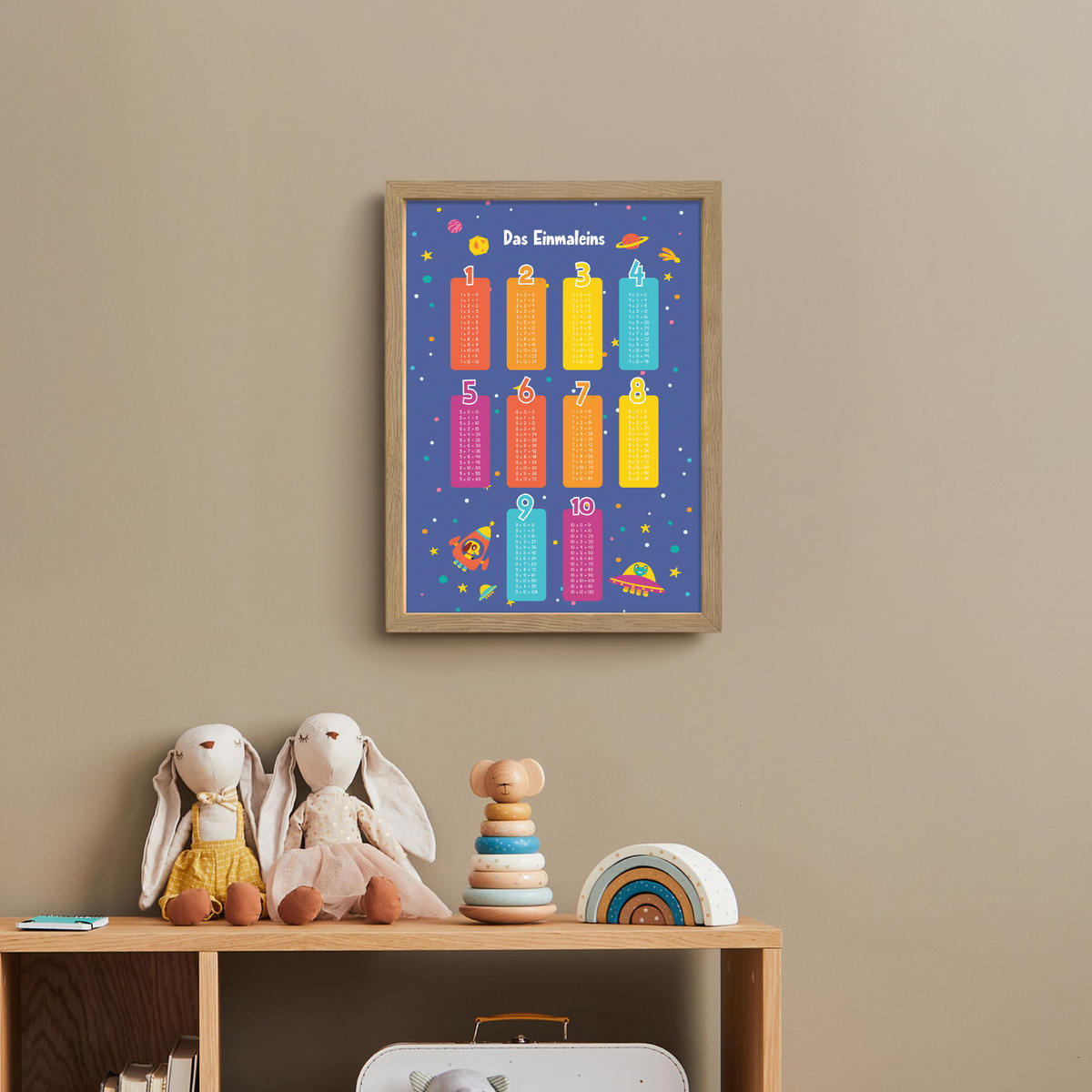 NACHTTISCHLAMPE MIT AKKU Pädagogisch - Rechnen lernen - Raum - Einmaleins 30x40 cm - Dunkelblau, Holzwerkstoff (8/30/40cm) - OnlyWow