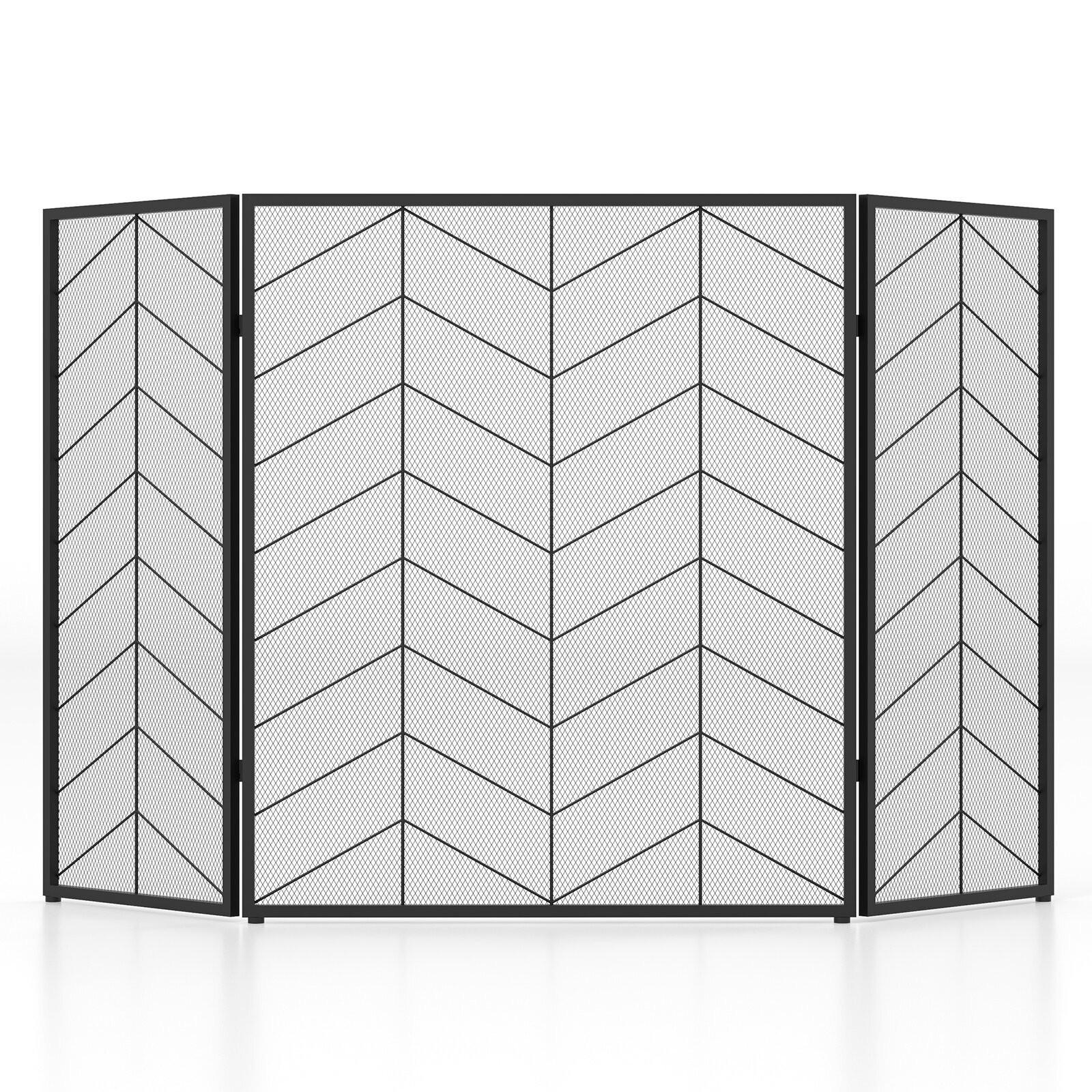 KAMINSCHIRM 132cm Schwarz - Schwarz, Metall (3/79/66cm) - COSTWAY