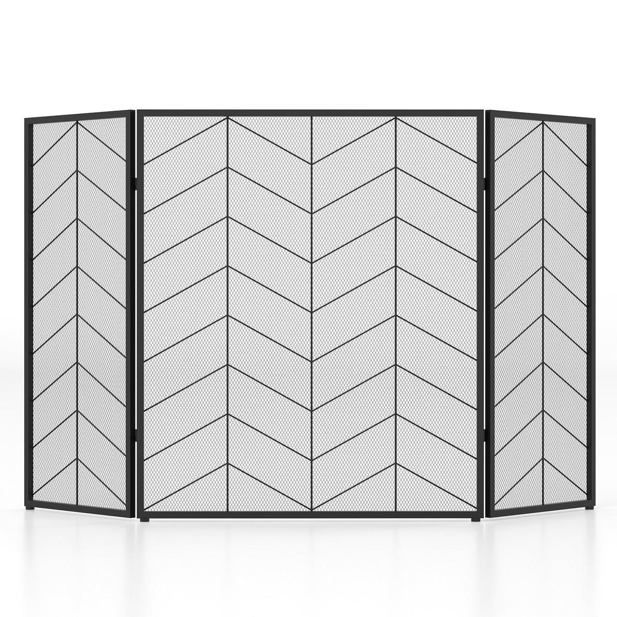 KAMINSCHIRM 132cm Schwarz - Schwarz, Metall (3/79/66cm) - COSTWAY