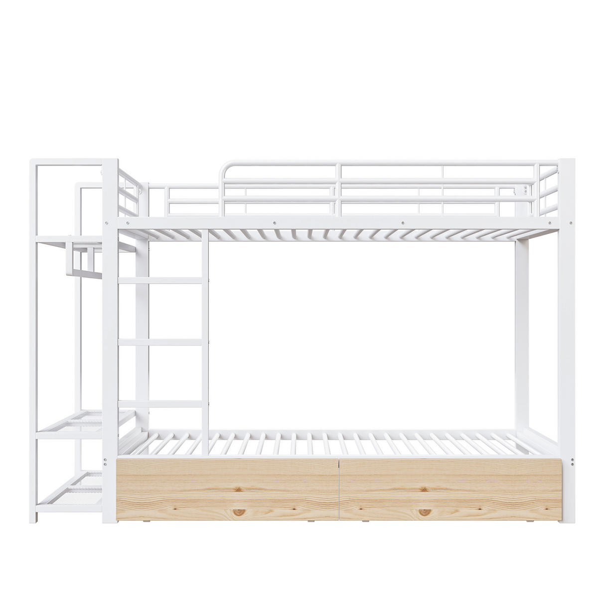 ETAGENBETT 90/200 cm weiß aus Metall mit LED und Stauraum - Weiß, Metall (90/200cm) - OKWISH
