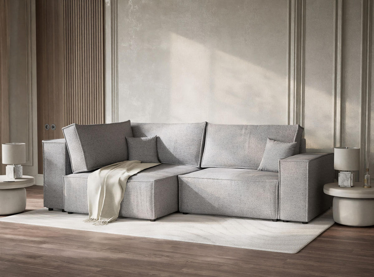 ECKSOFA MIT SCHLAFFUNKTION Tonga Hellgrau Webstoff - Hellgrau/Schwarz, Holz/Holzwerkstoff (105/225cm) - Maison de Reve