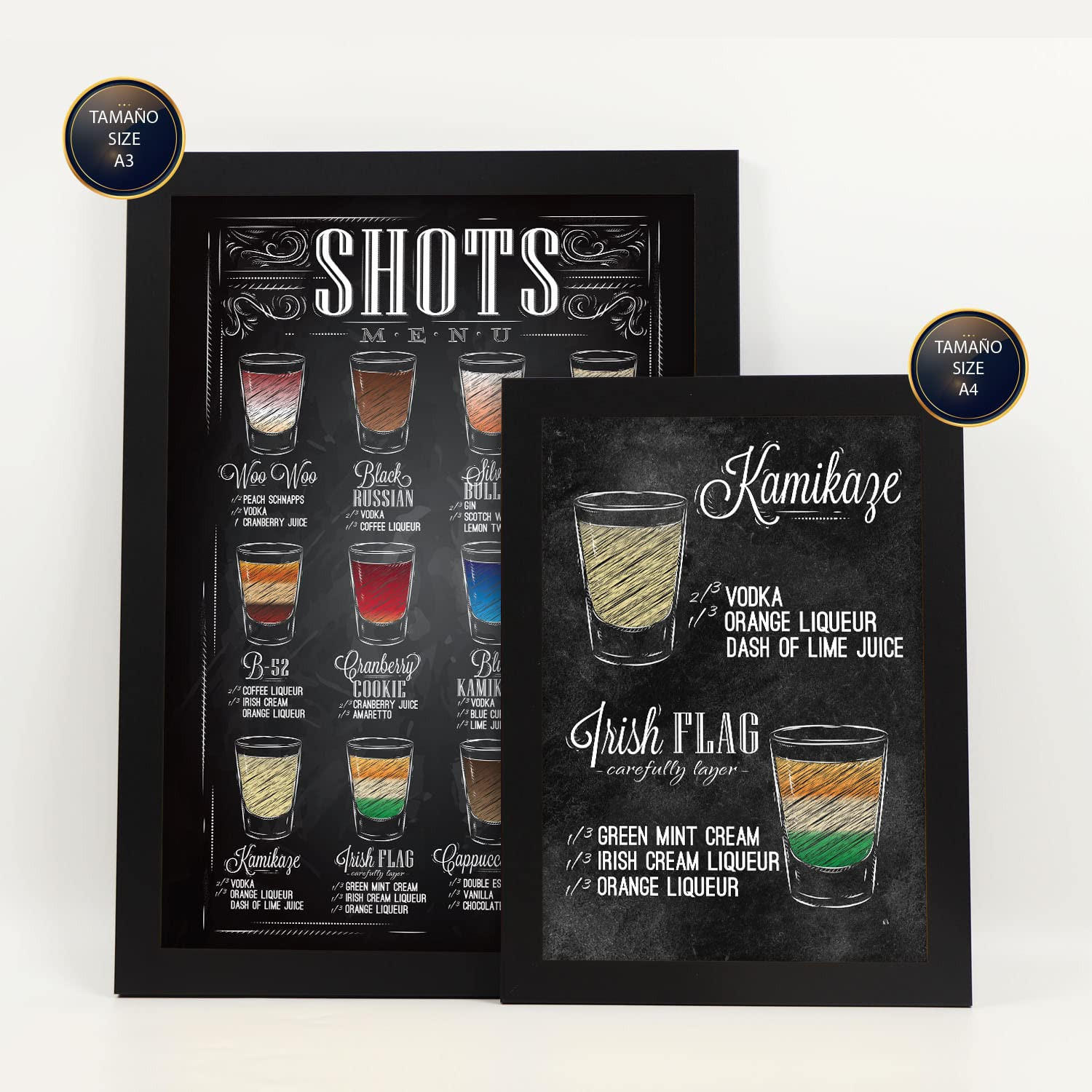 POSTER Set Mit 6 Schüsse Vollfarbige Illustrationen Von Kaffee & Getränken Im Werbetafel Illustrationen Für & Heim A3 & A4 Schwarzer Rahmen - Schwarz, Papier (29/3cm) - Nacnic