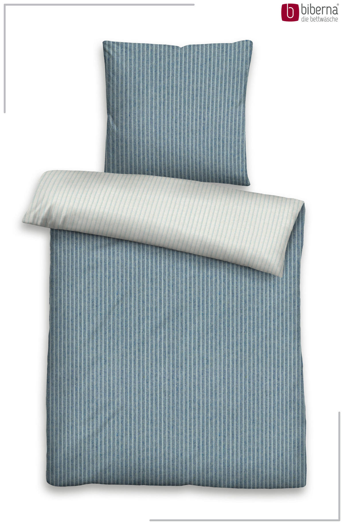 BETTWÄSCHE-GARNITUR Premium Melange Webstreifen blau, 135x200 cm + 80x80 cm - Blau, Textil (135/200cm) - biberna