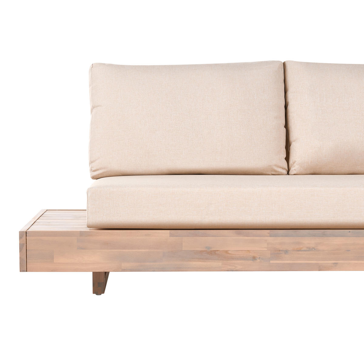 GARTENSOFA 3-Sitzer zertifiziertes Akazienholz Beige Marettimo - Hellbraun/Beige, Holz (230/70/68cm) - Beliani