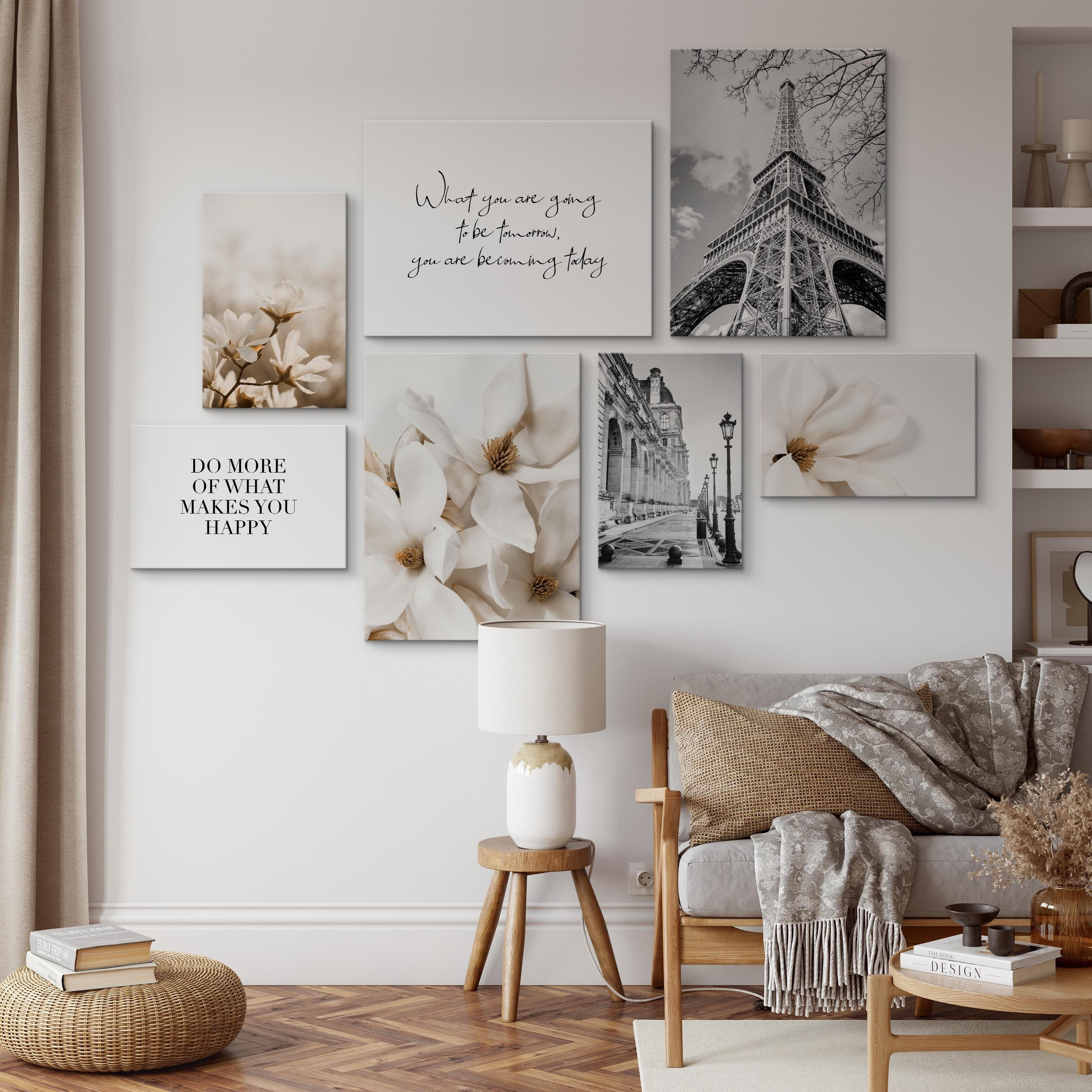 Thumbnail - Muralo Leinwandbilder, Schwarz, Weiß, Beige, Braun, Grau, Textil, Floral, Stadtarchitektur, Sprichwort/Zitat, Rechteckig...