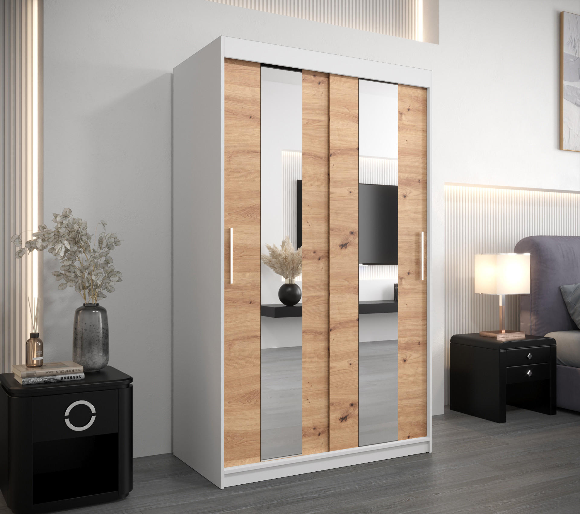SCHWEBETÜRENSCHRANK 200/120/62 2-türig - Silberfarben/Eiche Artisan, Holz/Kunststoff (120/200/62cm) - Abiks Möbel