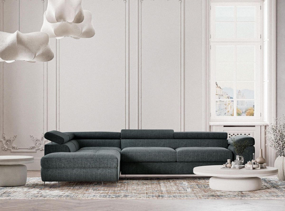 ECKSOFA Concord Blau Webstoff - Links Seite - Blau/Schwarz, Holz/Holzwerkstoff (203/277cm) - Maison de Reve