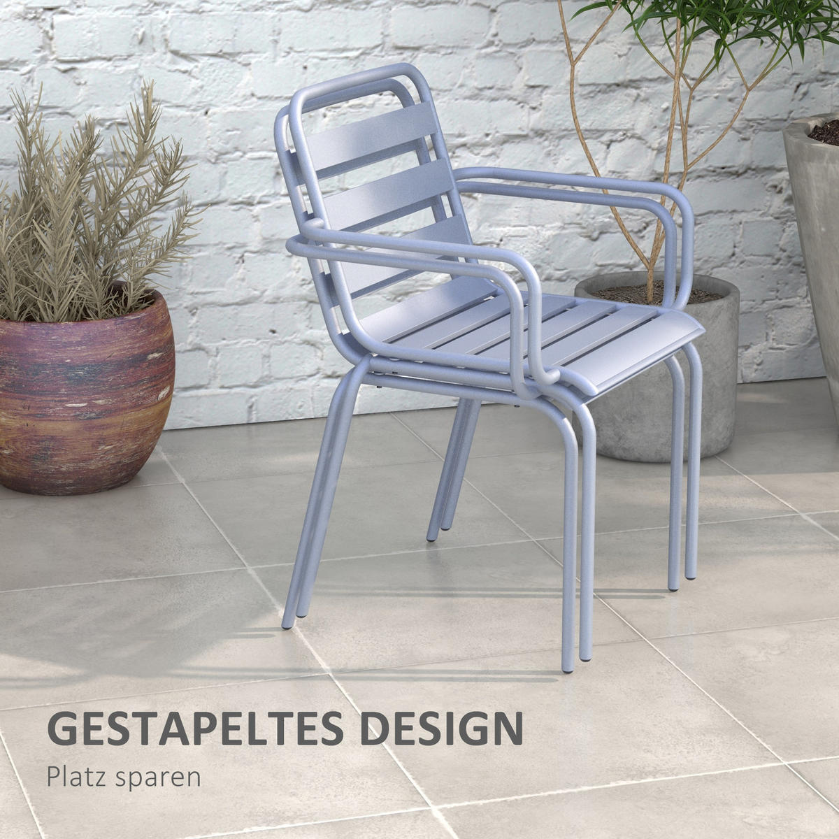 GARTENMÖBEL Set, Stahl, Hellgrau - Hellgrau, Metall - Outsunny
