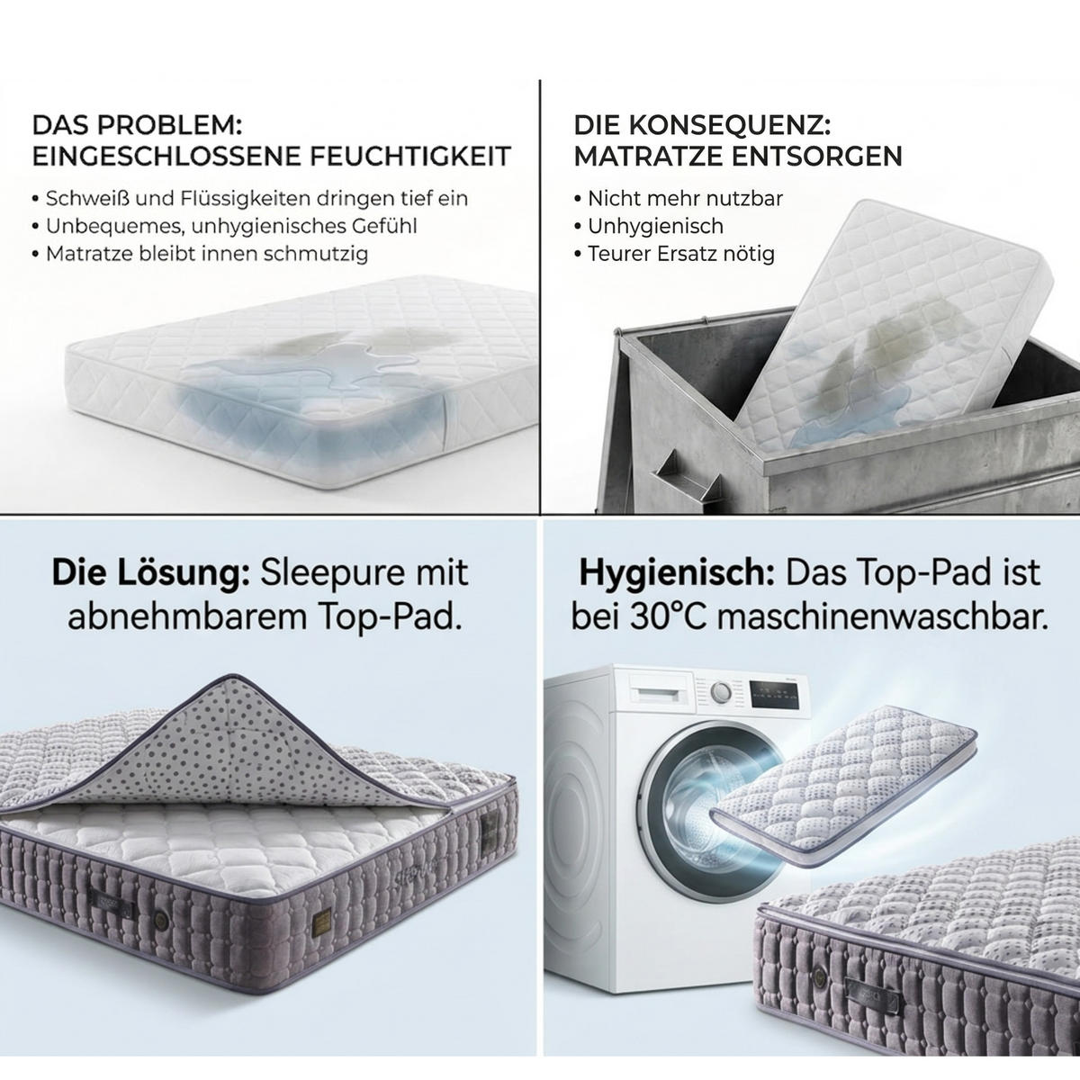 TASCHENFEDERKERNMATRATZE Bambi Sleepure Matratze 140x200 cm, Höhe ca.: 31 cm, H2 + H3 = mittel + fest, 7-Zonen - Grau, Textil (140/200cm) - Bambi