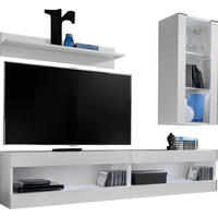 WOHNWAND 4-er Set, TIVOLI SET5 Weiß + Weiß, Offener Raum - Weiß, Glas/Holzwerkstoff (240/195/35cm) - Komodee