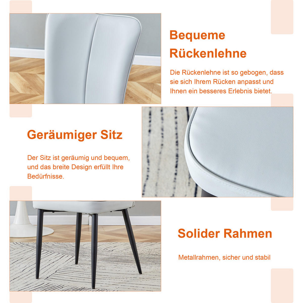 TISCHGRUPPE 3-tlg 60cm MDF mit 2 PU-Leder Stühlen Hellgrau - Weiß, Holzwerkstoff/Metall (73.5/21.5/76cm) - Raelunyi