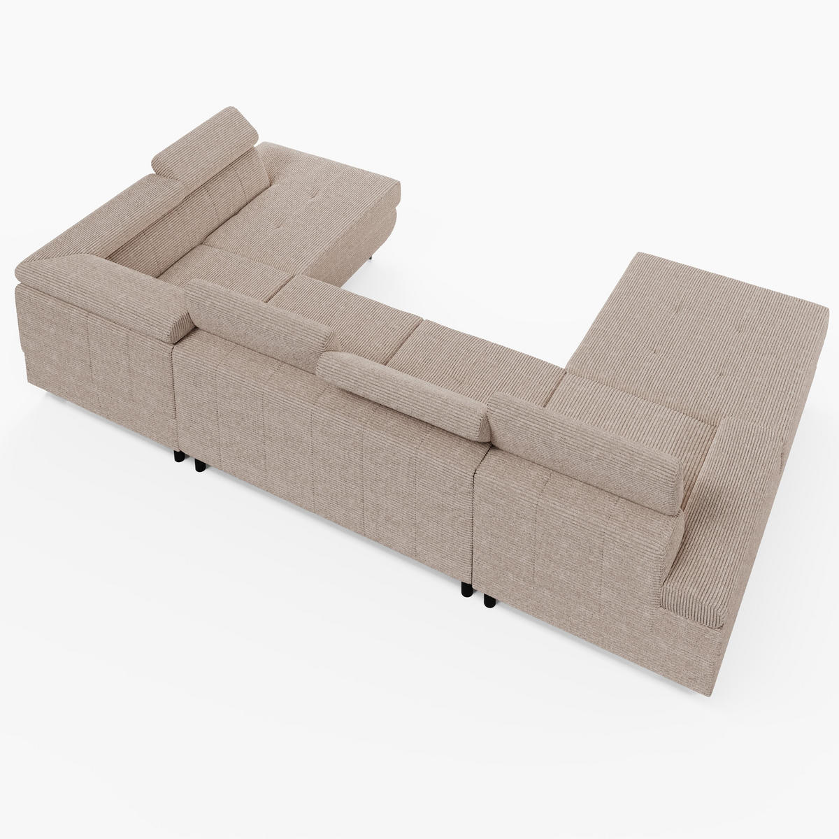 WOHNLANDSCHAFT MARRY Rechts Beige Cord-Stoff mit Schlaffunktion und zwei Bettkästen - Beige, Holz/Metall (190/90/335cm) - Barchello