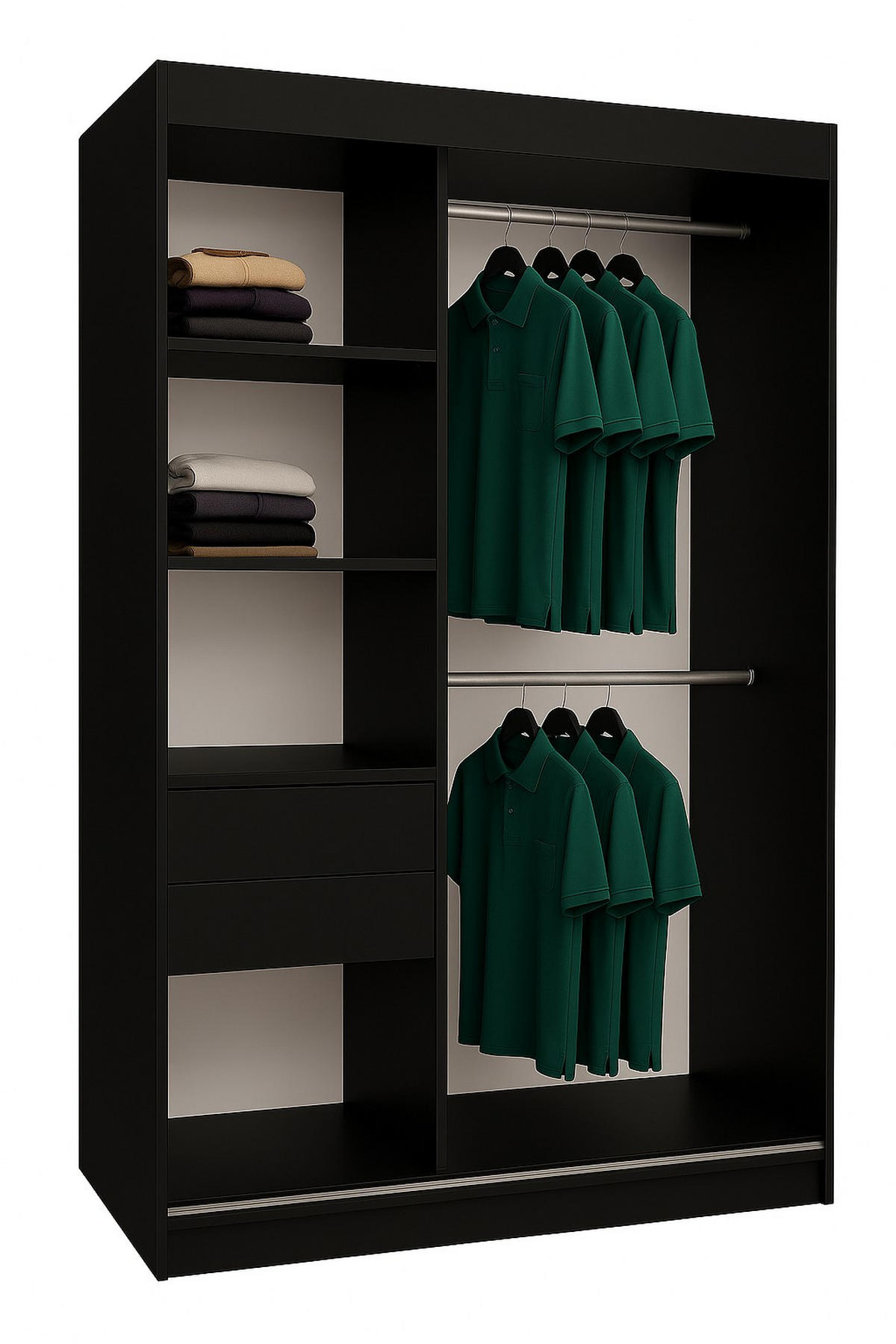 SCHWEBETÜRENSCHRANK Erika 120 cm mit Lamellen und Spiegel 2-türig, schwarz, Artisan, Lamelle schwarz - Schwarz, Kunststoff (120/216/51cm) - Margaret Hadas24