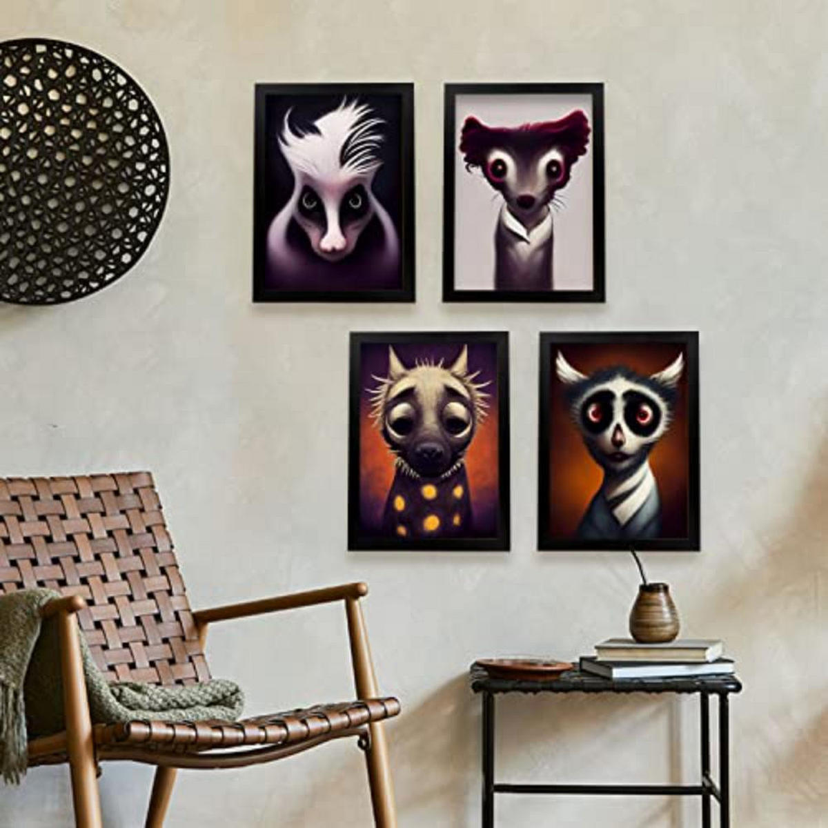 POSTER Set mit 4 Rot Tier im T Burton Goth Stil A3 Weißer Rahmen - Weiß, Papier (29.7/3cm) - Nacnic