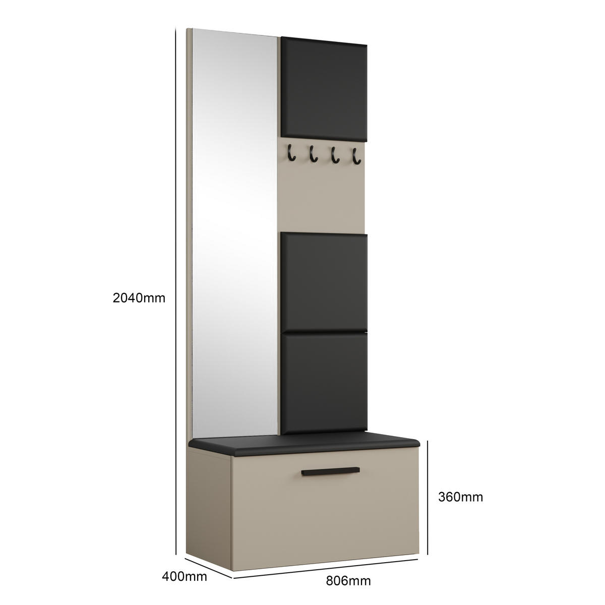 GARDEROBENSCHRANK MODULO 80,6/204/40 cm Modern Garderobe-Set Kaschmir - Kaschmir/Schwarz, Holzwerkstoff (80.6/204/40cm) - MASSENO