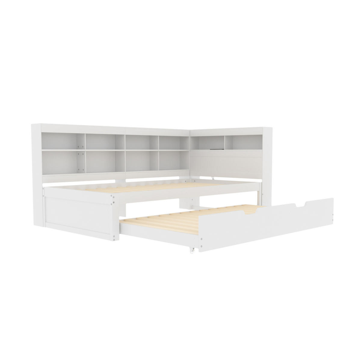 BETTT ausziehbar 90/200 cm mit USB-Buchse und Stauraum Weiß - Weiß, Holz (90/200cm) - OKWISH
