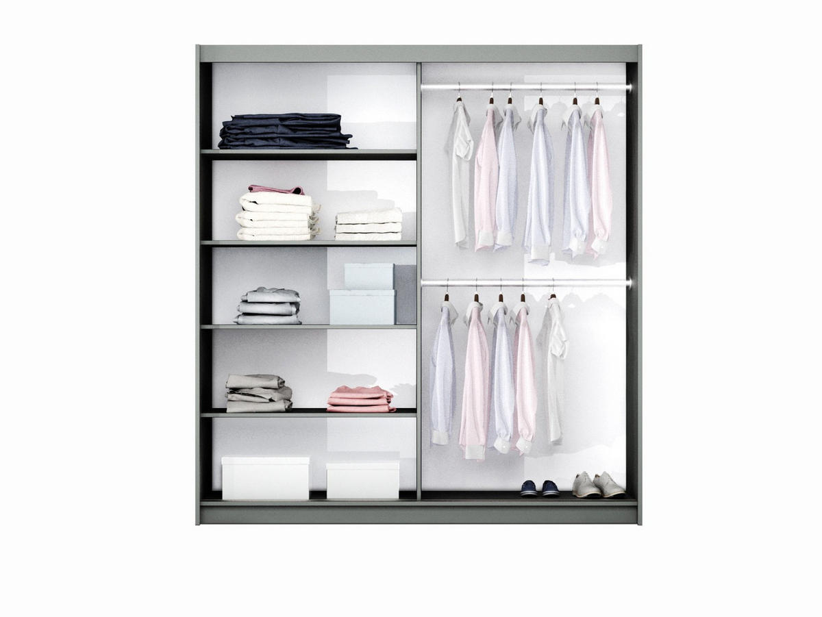 SCHWEBETÜRENSCHRANK RENEKTON 200/215/65 cm 2-türig mit Spiegel Graphitfarben - Graphitfarben, Holzwerkstoff (200/215/65cm) - MASSENO