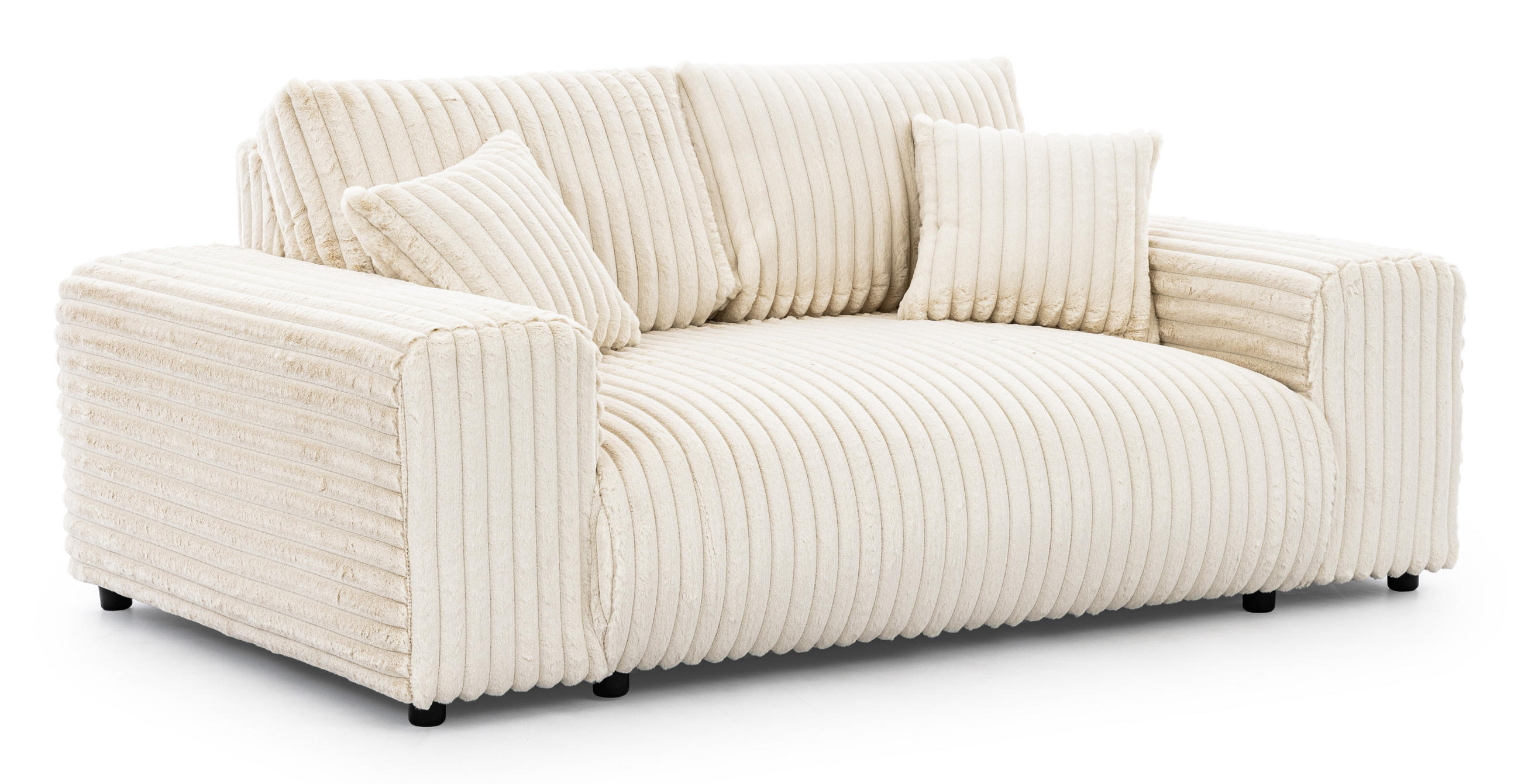 2-SITZER-SOFA Mollis Hellbeige Plüschcord - Beige/Schwarz, Holz/Kunststoff (178/79/108cm) - S-Style Möbel