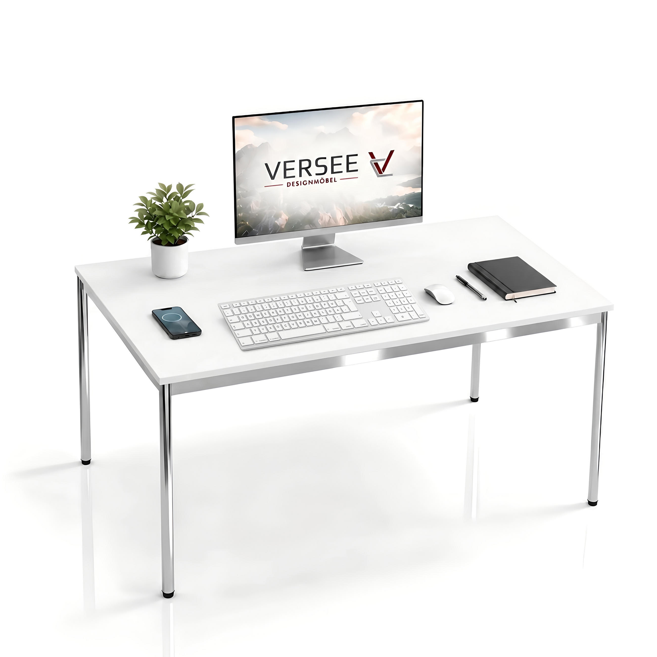 SCHREIBTISCH VST1 120 x 100 cm Weiß – höhenverstellbar - Chromfarben/Weiß, Holzwerkstoff (120/100/75.5cm) - Versee