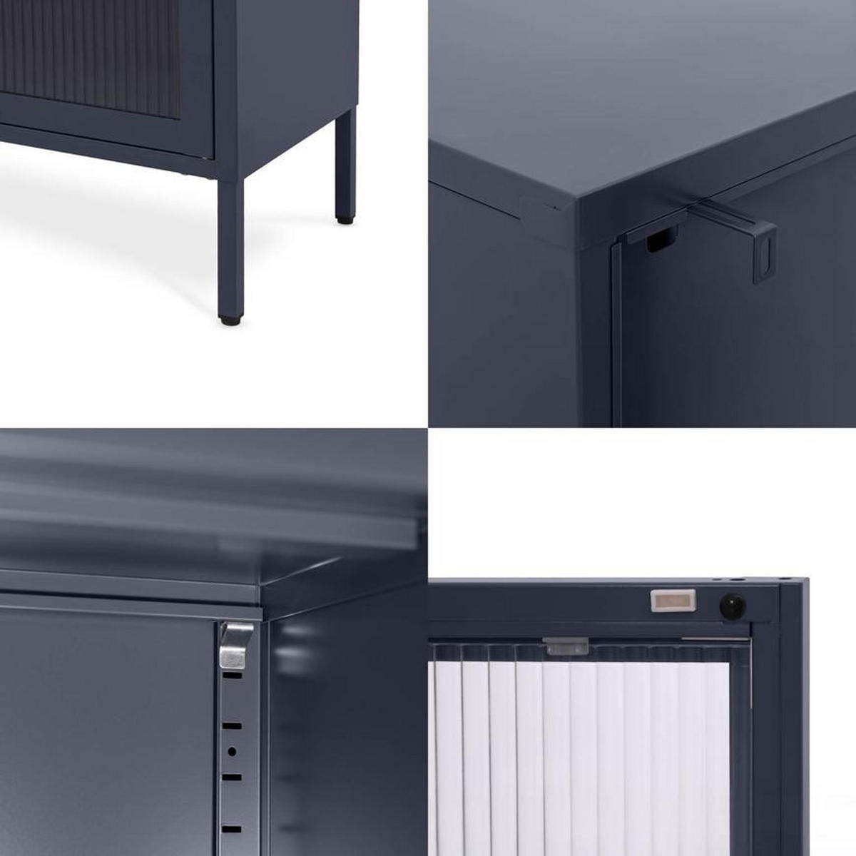 TV-LOWBOARD Industrielles aus nachtblauem Metall, 105 cm, 3 Türen aus gehärtetem Glas - CALEB - Blau, Metall (105/70/35cm) - Sicaan