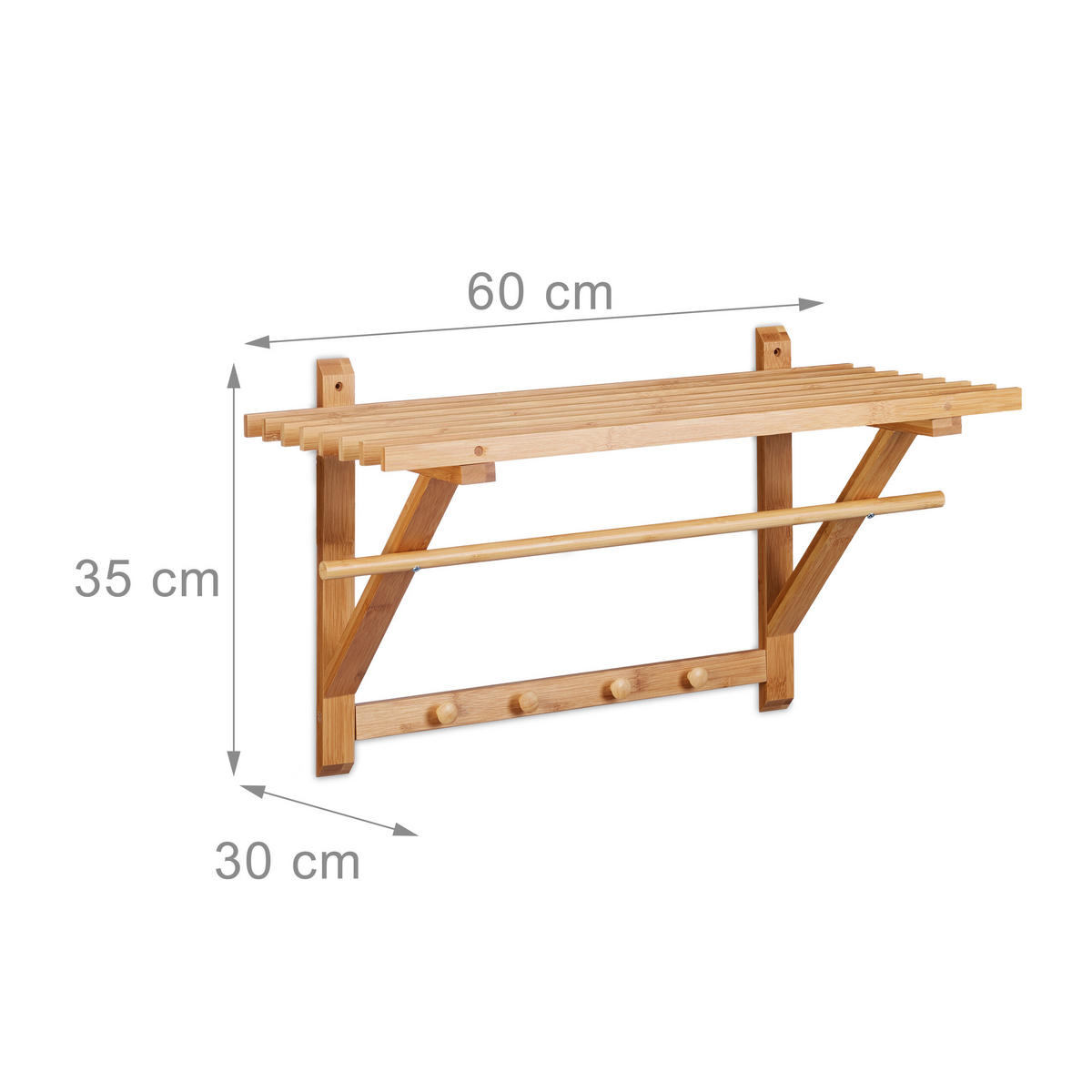 WANDGARDEROBE - Hellbraun, Holz (60/35/30cm) - Relaxdays